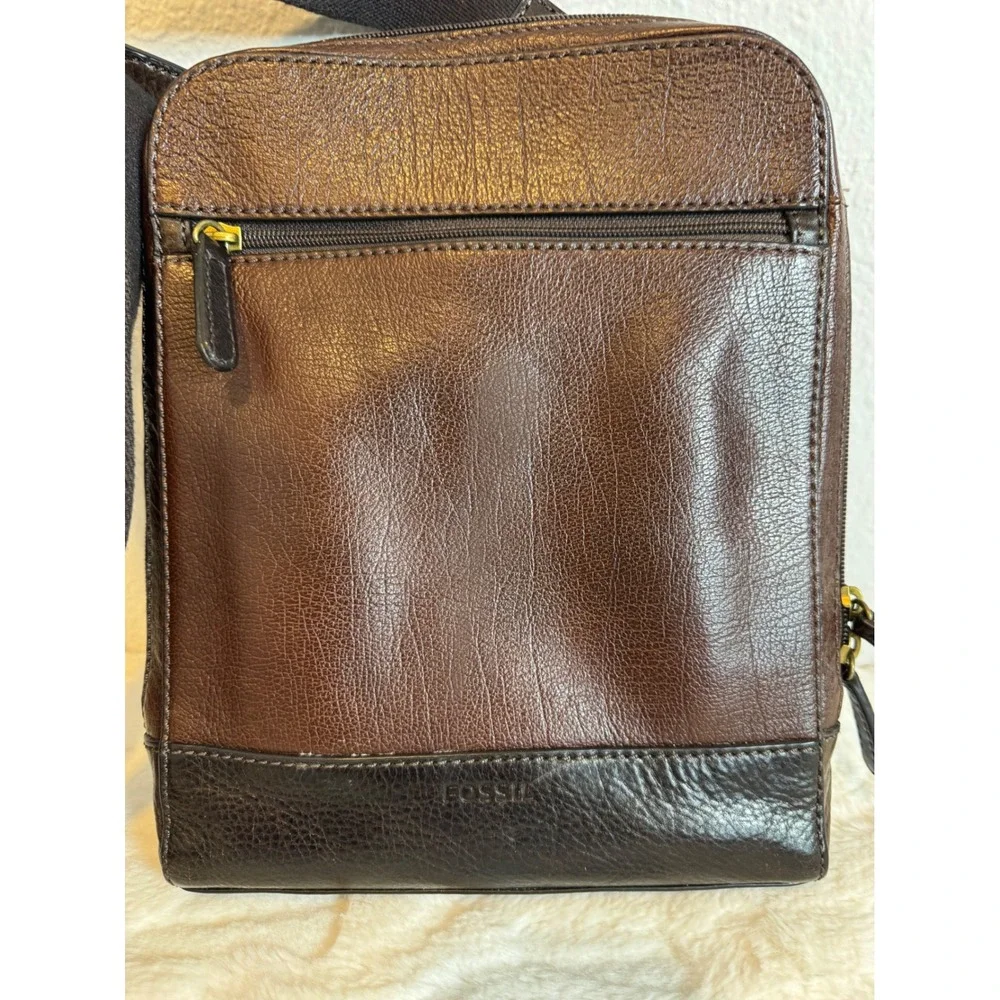 Fossil Mens Brown Rory Leather Courier Crossbody Messenger Bag Two Tone Small